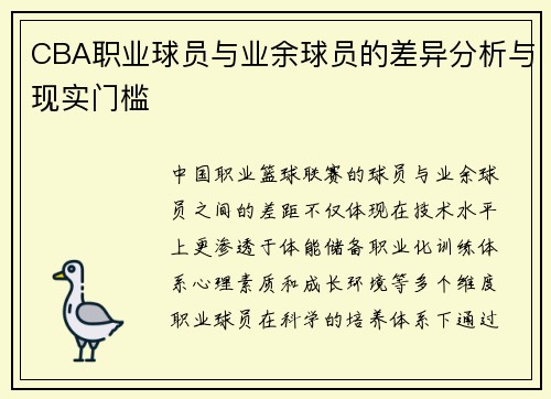 CBA职业球员与业余球员的差异分析与现实门槛
